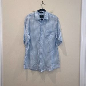 RODD & GUNN S/S 100% Linen Button Up Shirt Blue Window Pane Plaide Size XL